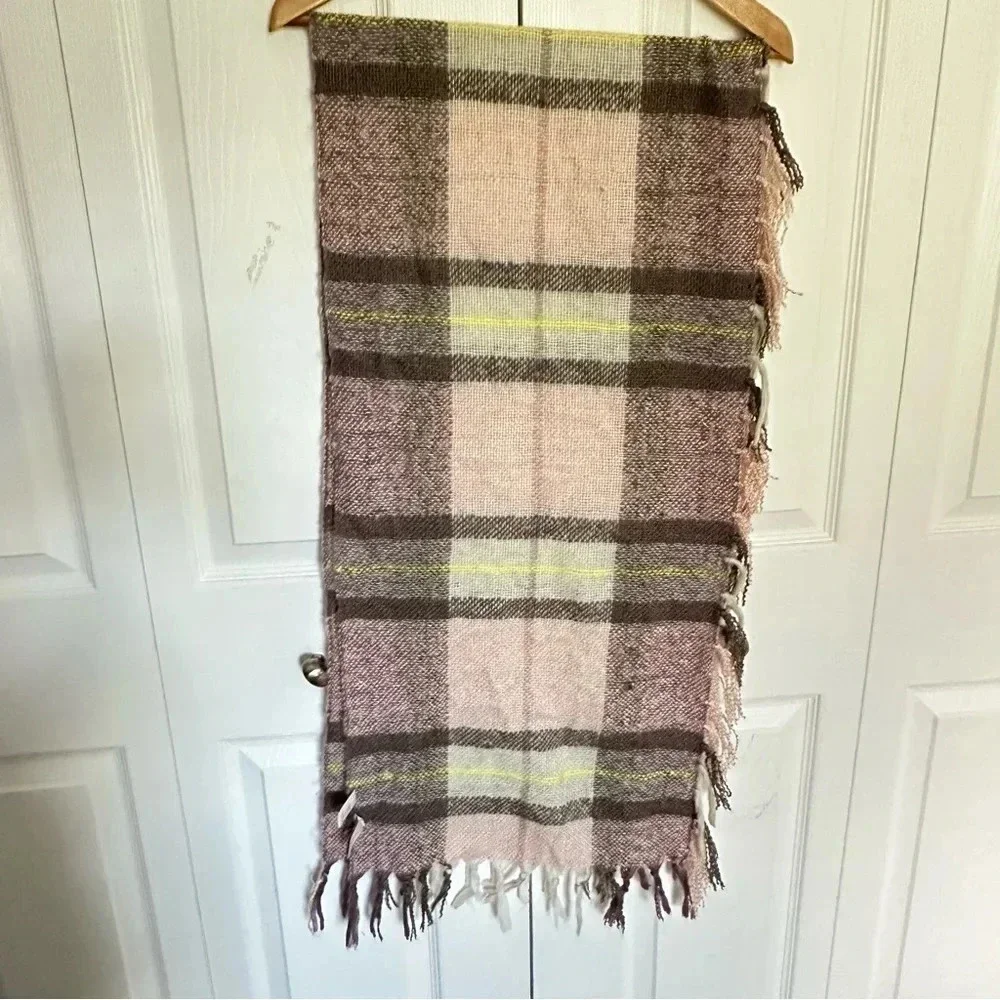 Ann Taylor Loft Plaid Knit Scarf Multicolor Fringe Trim Neck Warmer